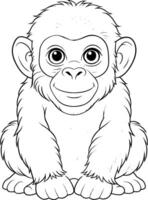 Baby Gorilla Coloring Page - Simple Outline vector