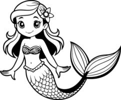 Mermaid Coloring Page for Kids - Simple Outline vector