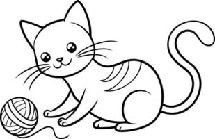 Cat Playing with Yarn Coloring Page - Simple Outline vector