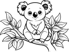 Koala on a Eucalyptus Tree Coloring Page - Simple Outline vector