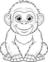 Baby Gorilla Smiling Coloring Page - Simple Outline vector