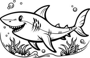 Shark Swimming in the Ocean Coloring Page - Simple Outline vector