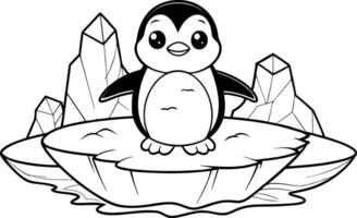 Penguin on an Iceberg Coloring Page - Simple Outline vector