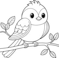 Cute Bird on Branch Coloring Page for Teens - Simple Outline vector