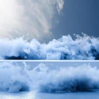 Dreamy platform podium scene with clouds and sky product display photo