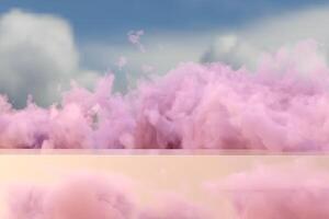 Dreamy platform podium scene with clouds and sky product display photo