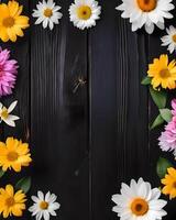 Summer flowers on wooden background photo
