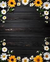 Summer flowers on wooden background photo