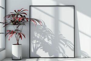 3D Rendered Close-Up Poster Frame Mockup Photography suitable for DSLR in 8K Resolution photo