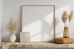 Mockup frame in minimalist nomadic interior background 3d render photo