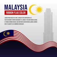 Malaysia ribbon flag with National Monument silhouette and decoration vector