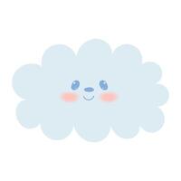 Cute kawaii cloud in hand draw flat style isolated on white background. Children illustration.Cartoon funny baby animal character design.Soft pastel colors. vector