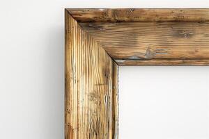 Old wooden frame mockup close up on white wall 3d render photo