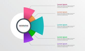 Infographic Design Template. Half Pie Chart Infographic concept with 5 Section. For your business presentation, banner, flow diagram, and process diagram. vector