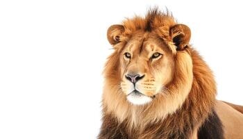 a lion is sitting down on a white background photo