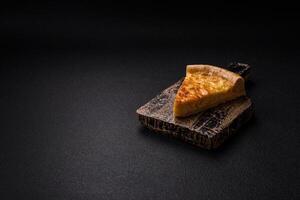 Delicious quiche with broccoli, chicken or salmon and cheese photo