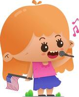 Cute character carrying an American flag while singing vector