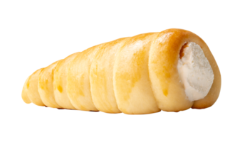 Side view of puff pastry cream horn isolated with clipping path in file format png