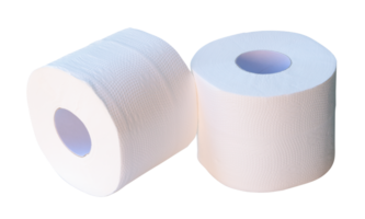 Front view of two rolls of tissue paper or toilet paper in stack isolated with clipping path in file format png