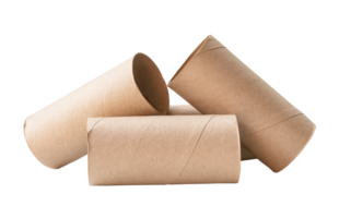 Front view of brown tissue paper cores in stack isolated with clipping path in file format png