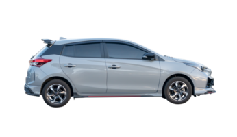 Side view of gray hatchback car isolated with clipping path in file format png
