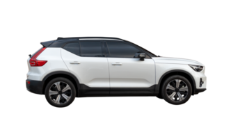 Side view of mini white SUV car isolated with clipping path in file format png