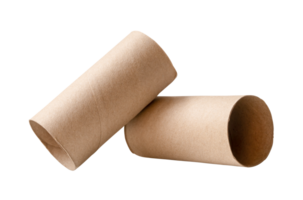 Side view of brown tissue paper cores in stack isolated with clipping path in file format png