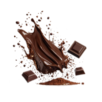divers types van chocola vallen met chocola vlok in de lucht geïsoleerd Aan transparant achtergrond, zo net zo een zoet toetje concept of een stuk van donker chocola. png