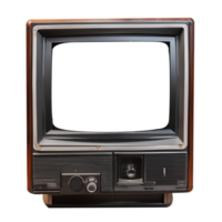 Old vintage television monitor screen with empty displays isolated background, electronic device for showing detail. Front view of old computer monitor with clipping path isolated png