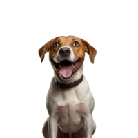 Studio portrait of funny and excited dog face shocked or surprised expression isolated on transparent background. Surprised dog with mouth open die cut style isolated. png