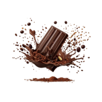 Various types of chocolate fall with chocolate flake in the air isolated on transparent background, such as a sweet dessert concept or a piece of dark chocolate. png