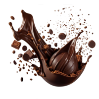 Various types of chocolate fall with chocolate flake in the air isolated on transparent background, such as a sweet dessert concept or a piece of dark chocolate. png