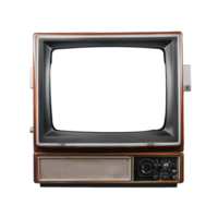Old vintage television monitor screen with empty displays isolated background, electronic device for showing detail. Front view of old computer monitor with clipping path isolated png