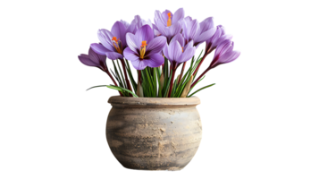 Saffron plant in a pot on a transparent background png