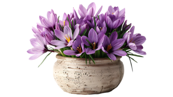 Saffron plant in a pot on a transparent background png
