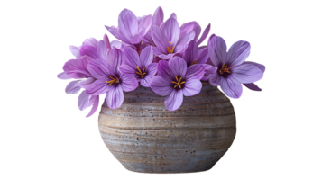 Saffron plant in a pot on a transparent background png