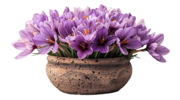 Saffron plant in a pot on a transparent background png