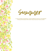 Small yellow, pink flowers frame on the side with text watercolor illustration. Isolated from the background. Elegant design ideal for borders, invitations, greeting cards and decorative projects. png