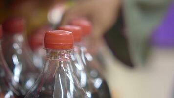 plastic bottles of soft drink in a shelf video