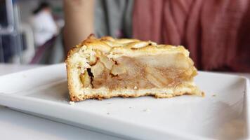 slice of apple pie cake on a plate video