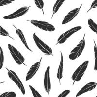 Black feathers seamless pattern, quills background vector