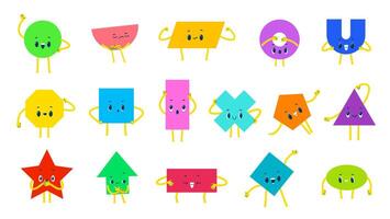 Math shape characters, funny geometric figures vector