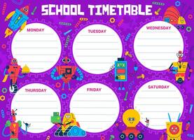 School timetable schedule, cartoon robots, droids vector