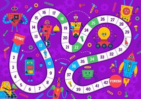 Kids board arcade game of cartoon robots, droids vector