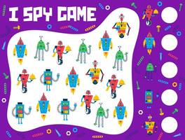 I spy game quiz with cartoon robots and droids vector