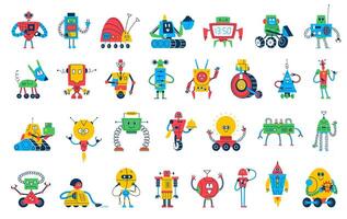 Cartoon robot toys, characters of cute bots vector