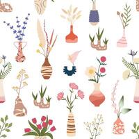 Scandinavian flower vases seamless pattern vector