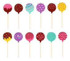 Cake pops and chocolate lollipop candies on sticks vector