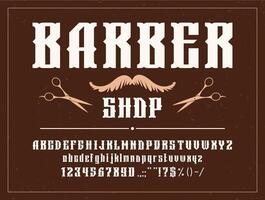 Retro barber font alphabet, vintage typeface type vector