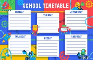 Timetable schedule, robots or droids week calendar vector